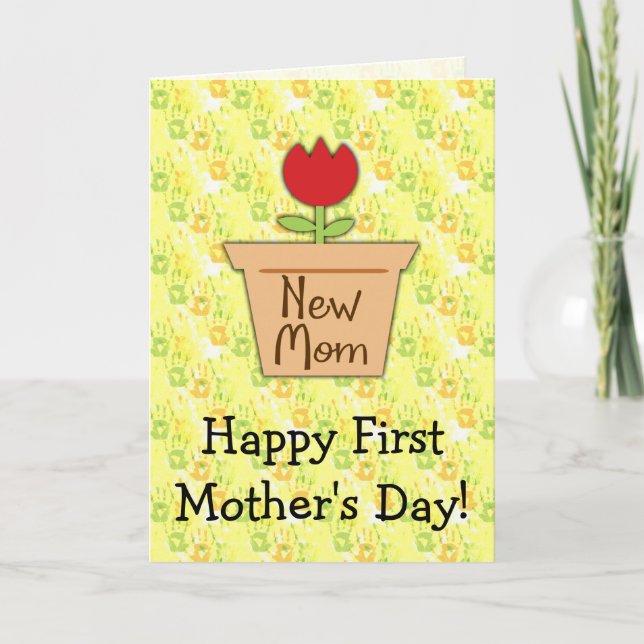 New Mom First Mother's Day, Cute Tulip Flower Card (Front)