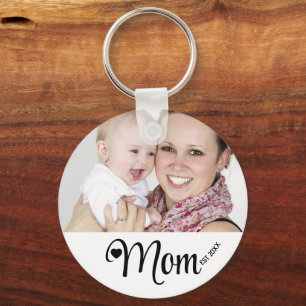 New Mom Gift Script Photo Mom Established Keychain