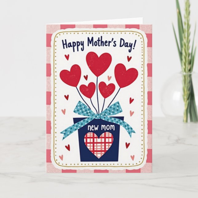 New Mom Heart Balloons Art Card (Front)