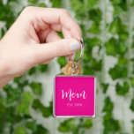New Mom Hot Pink Cute Mother's Day  Keychain<br><div class="desc">Cute hot pink New Mom keychain,  with an elegant script typography design. With customizable lettering,  you can add your own information. A thoughtful gift for that special lady this Mother's Day.</div>