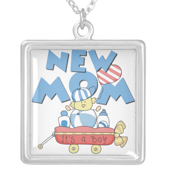 New Mom It's a Boy Gifts Silver Plated Necklace (Front)
