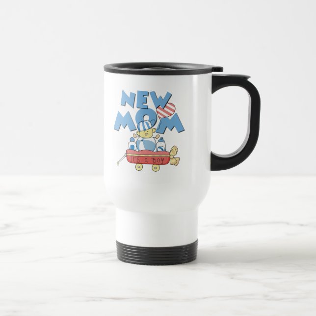New Mom It's a Boy Tshirts and Gifts Travel Mug (Right)