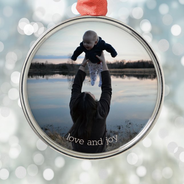 New Mom Love and Joy Photo Christmas Metal Ornamen Ornament (Creator Uploaded)