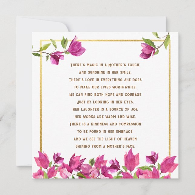 New Mom Mother Poem Floral Mother's Day Flat Card (Front)