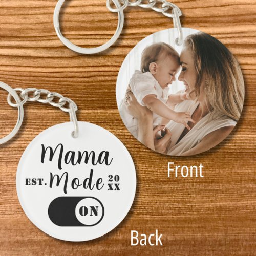 New Mom Photo Keepsake Year Est. Mama Mode Keychain