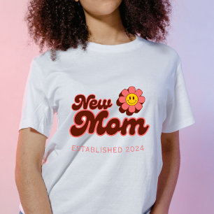 New Mom, retro pink flower custom year T-Shirt