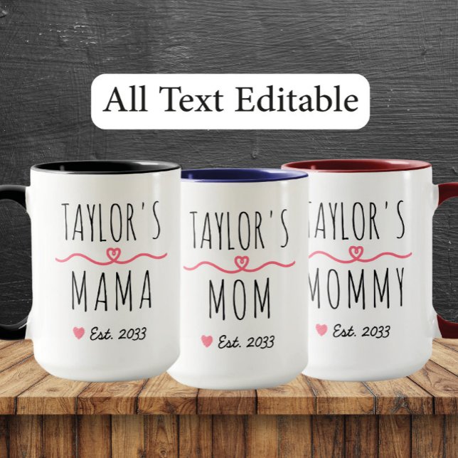New Mom with Custom Name, Title & Est. Year Mug (Creator Uploaded)