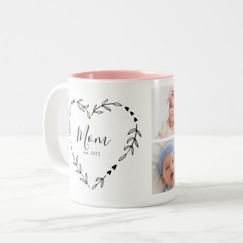 New Mom Year Est Four Photo Collage Two_Tone Coffee Mug