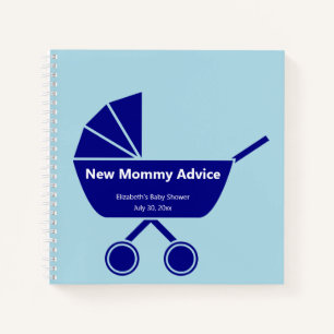 New Mommy Advice Blue Boy Carriage Baby Shower Notebook