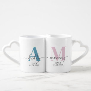 New Mommy and Daddy Elegant Monogram Coffee Mug Set