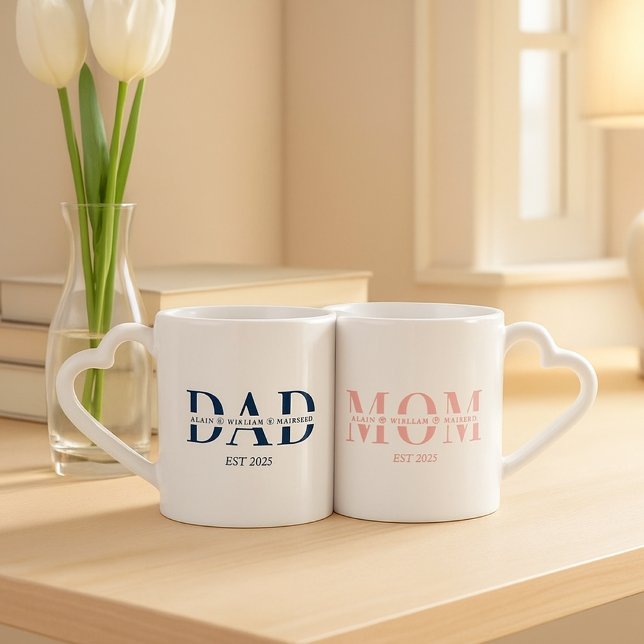 New Mommy and Daddy Monogram Pink and Grey Coffee Mug Set (Creator Uploaded)