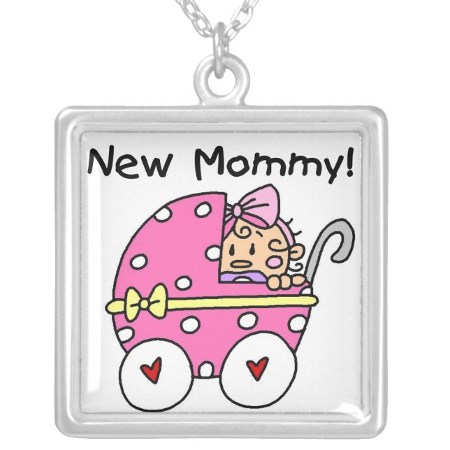 New Mommy Baby Girl Gifts Silver Plated Necklace (Front)