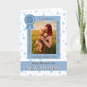 New Mommy Blue Polka Dot Mother's Day Photo Card