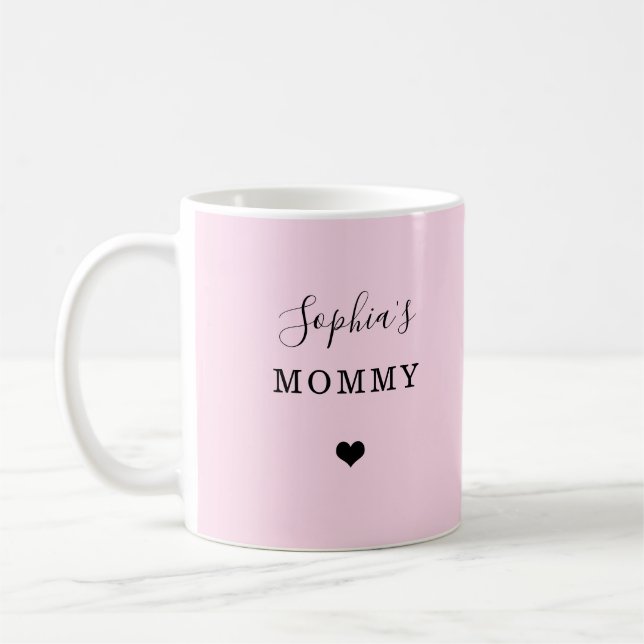 New Mommy - Child's Name with Simple Heart Coffee Mug (Left)