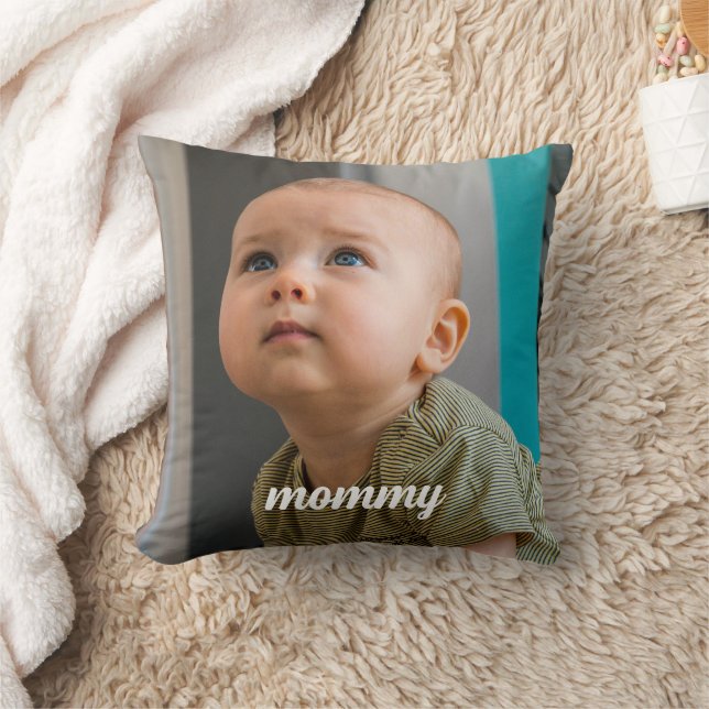 new mommy Photo Personalized Minimal  Throw Pillow (Blanket)