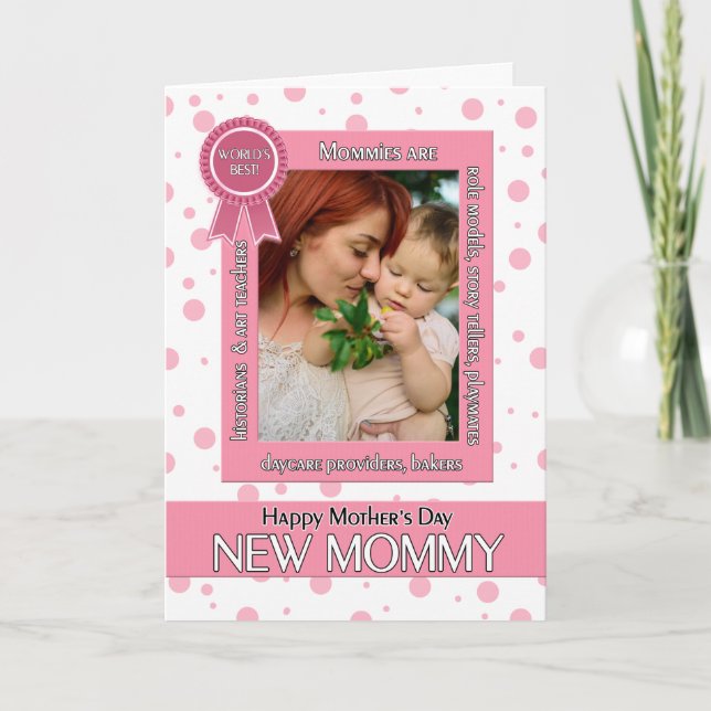 New Mommy Pink Polka Dot Mother's Day Photo Card (Front)