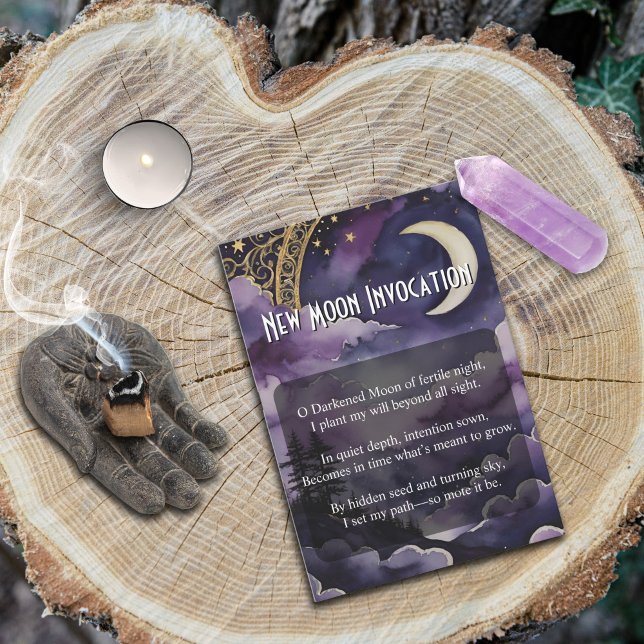New Moon Invocation Pagan Prayer Pocket Card (Purple Night Sky New Moon Invocation for Pagan and Wiccan Practice by Starborne Devotionals)
