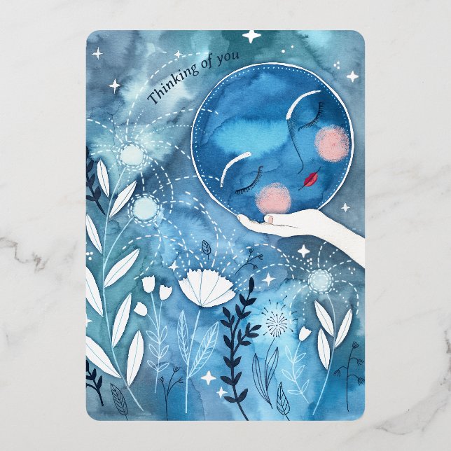 New Moon Thinking of You Silver Foil Holiday Card (Front)