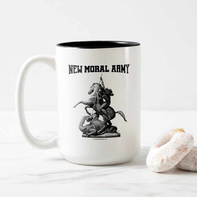New Moral Army™ St. George & Dragon Logo Two-Tone Coffee Mug (With Donut)