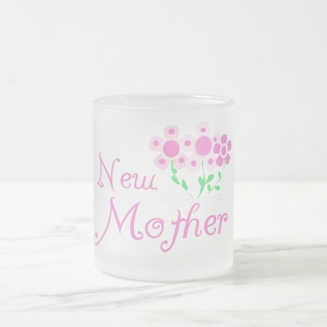 New Mother Pink Flowers T-shirts and Gifts Frosted Glass Coffee Mug (Center)