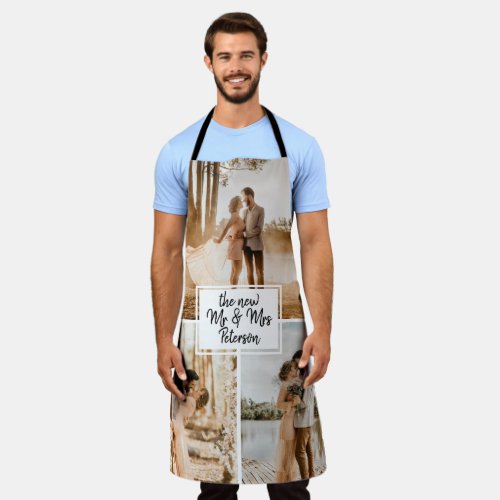 New Mr and Mrs 3 photo grid collage wedding favor Apron