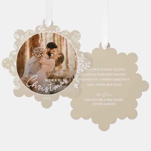 New Mr and Mrs Christmas Photo on Ivory Paper Ornament Card