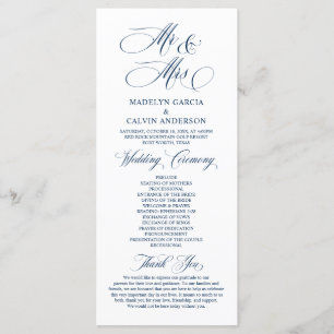 New Mr and Mrs, Navy Blue, Wedding Ceremony Progr Program