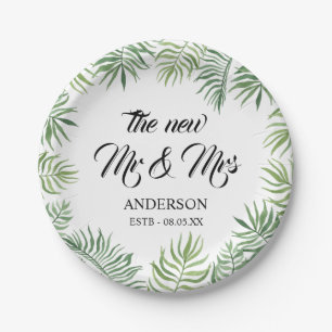 New Mr & Mrs  Foliage Wedding Party Paper Plates