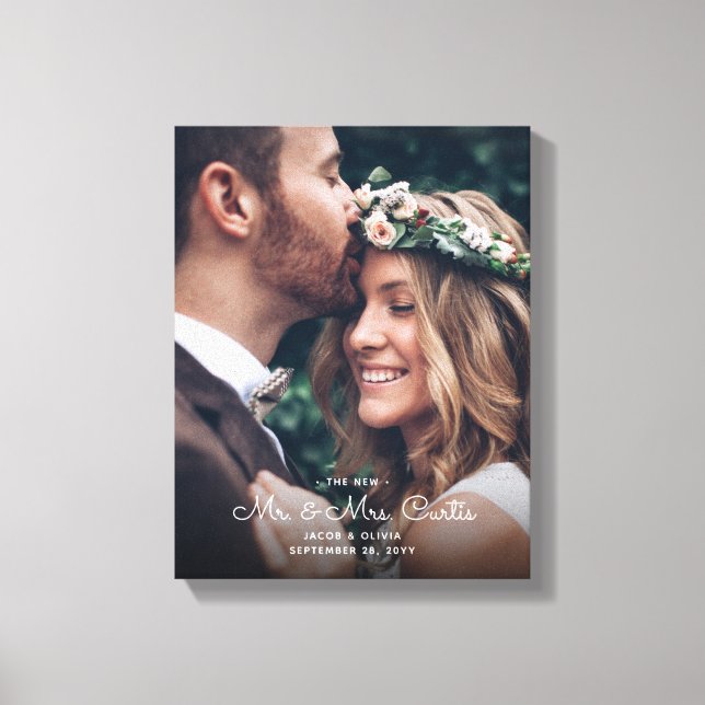 New Mr & Mrs Newlyweds Photo Chic Wedding Keepsake Canvas Print (Front)