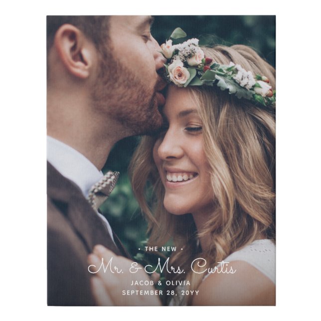 New Mr & Mrs Newlyweds Photo Chic Wedding Keepsake Faux Canvas Print (Front)