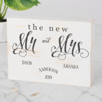 New Mr. & Mrs. Wedding Wooden Box Sign by PetitePaperie at Zazzle