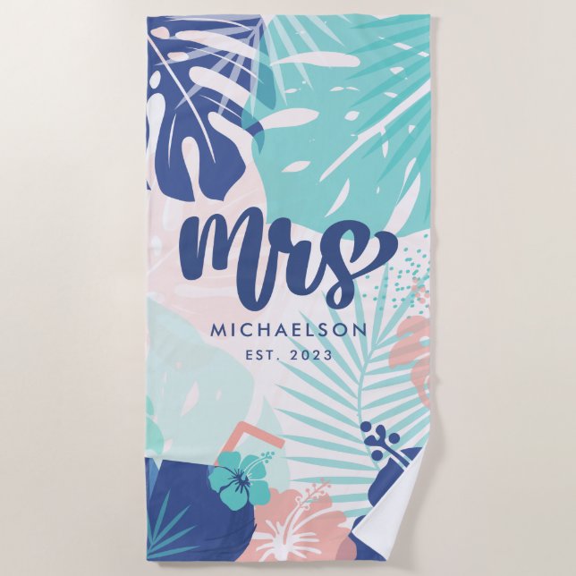New Mrs. | Tropical Leaves Beach Towel (Front)