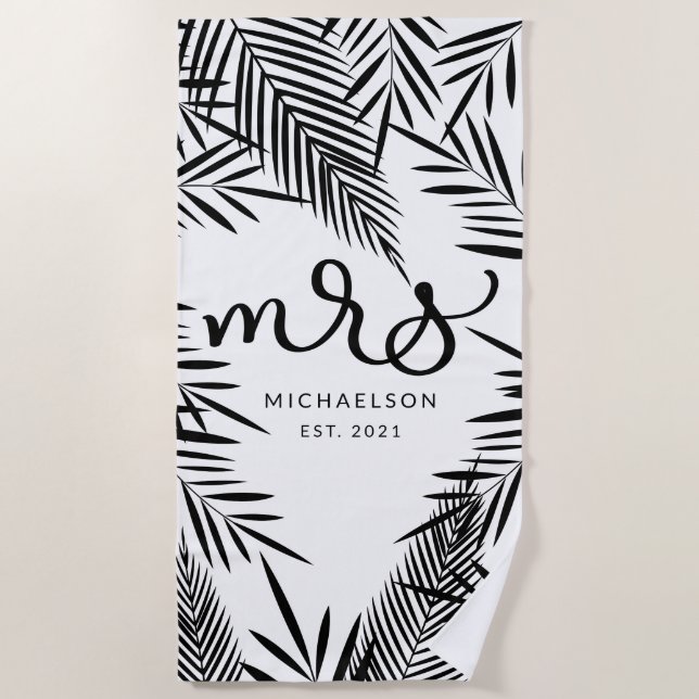 New Mrs. | Tropical Leaves Beach Towel (Front)