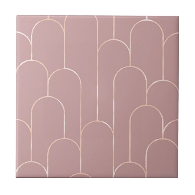 New Muted Pink Art Deco Style Ceramic Ceramic Tile (Front)