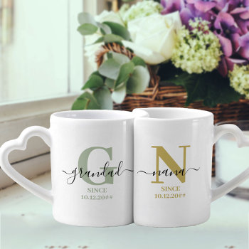 New Nana And Grandad Monogram Green And Ochre Coffee Mug Set by darlingandmay at Zazzle