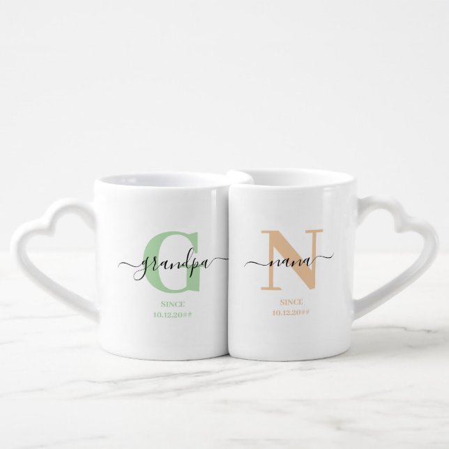New Nana and Grandpa Monogram Coffee Mug Set (Front Nesting)