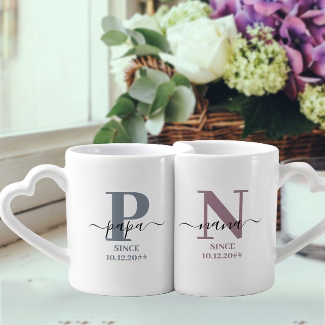 New Nana and Papa Monogram Blue Grey and Mauve Coffee Mug Set (Creator Uploaded)