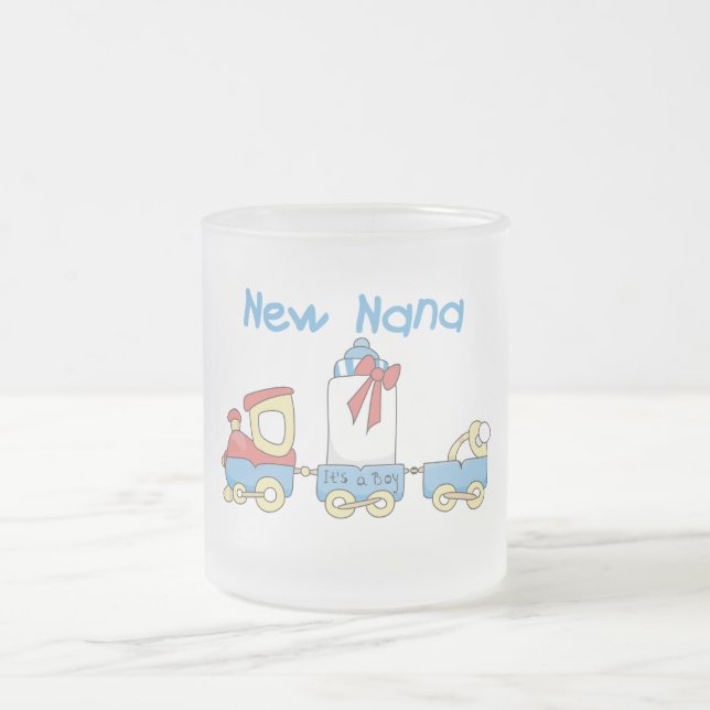 New Nana - Train Tshirts and Gift Frosted Glass Coffee Mug (Center)