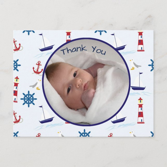 New Nautical baby boy announcement Postcard (Front)
