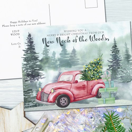 New Neck of the Woods Christmas Red Truck Moving Holiday Postcard