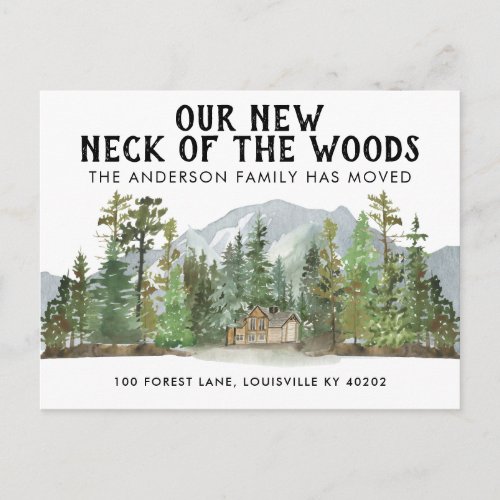 New Neck of the Woods Forest Mountain House Moving Announcement Postcard