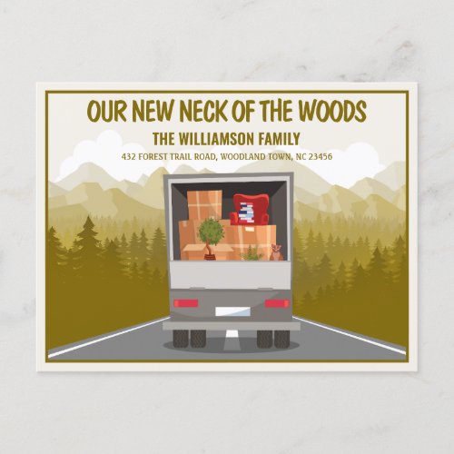 New Neck of the Woods Olive Brown Forest Moving Announcement Postcard
