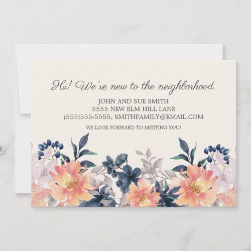 New Neighbor Introduction Coral Pink Blue Floral Announcement