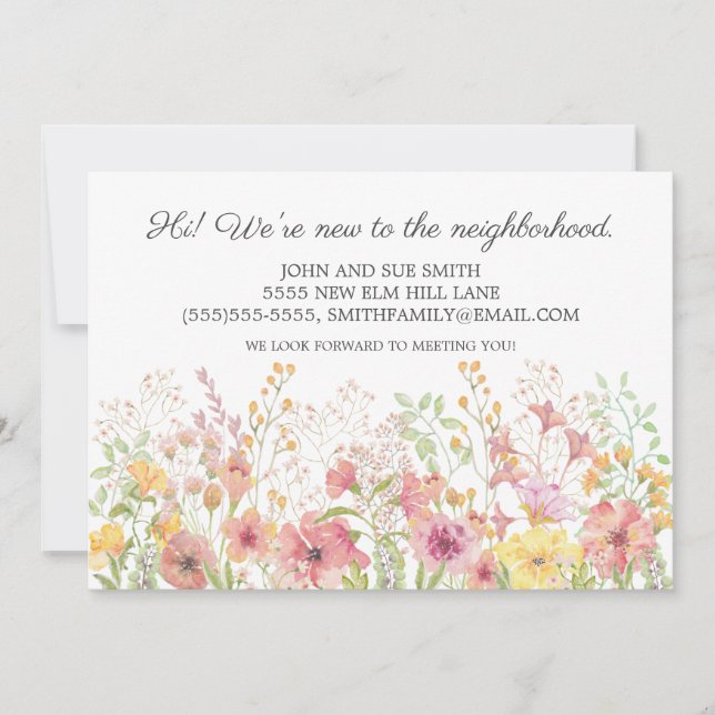 New Neighbor Introduction sPink Yellow Floral Announcement (Front)