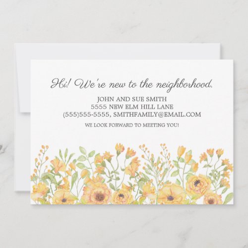 New Neighbor Introduction Yellow Watercolor Floral Announcement
