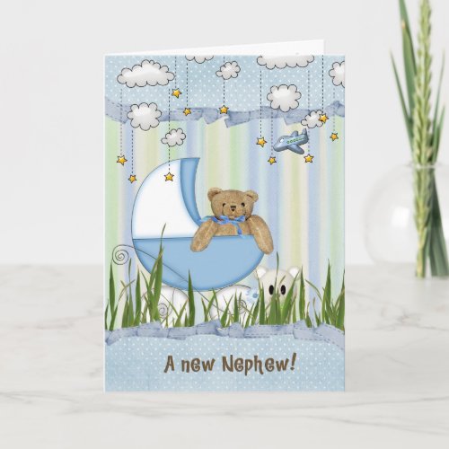 New Nephew_teddy bear in buggy Card