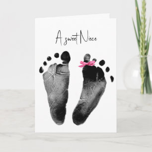 New Niece Baby Footprints with Bow Card