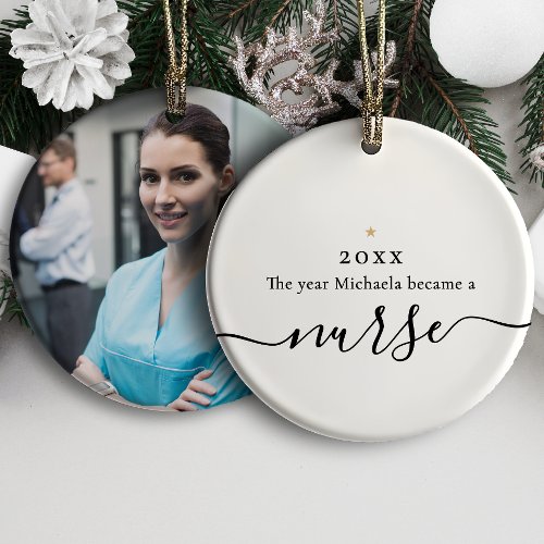 New Nurse Graduation Year Name &amp; Photo Milestone Ceramic Ornament