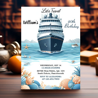 New Ocean Waves Travel Anchor Yacht 40th Birthday Invitation