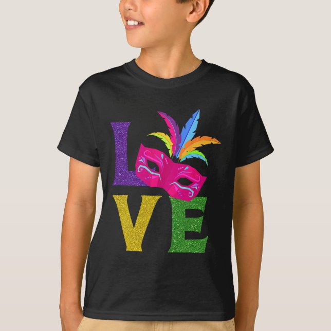 New Orlean Carnival Pink Mask Party Outfit Love Ma T-Shirt (Front)